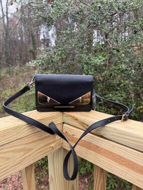 Fendi Monster Black & Gold Mini Crossbody Bag Purse